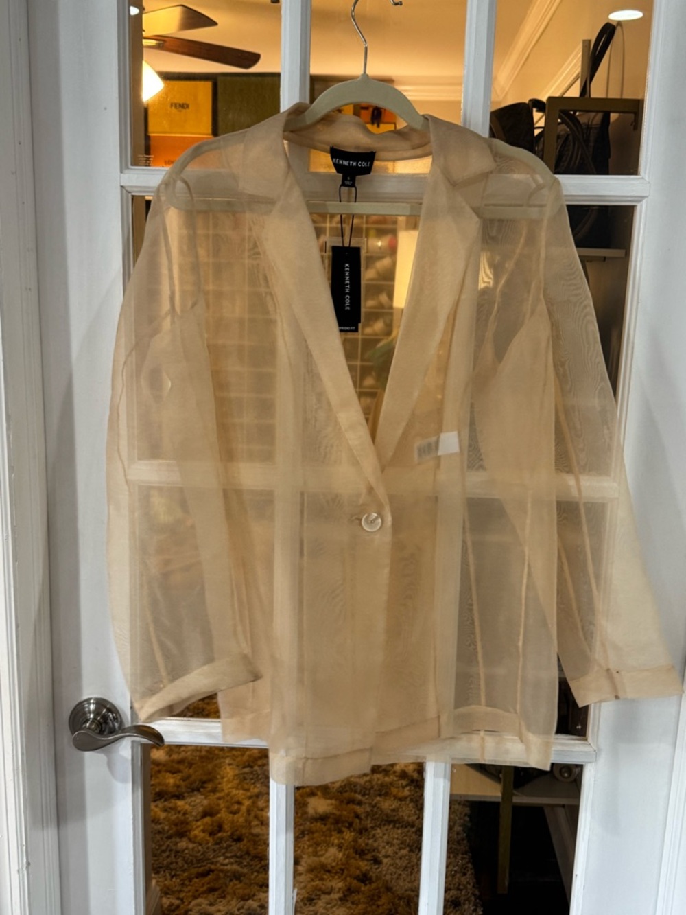 Kenneth Cole Sheer Organza Beige Blouse Wedding Guest Cocktail Shawl - Picture 6 of 7